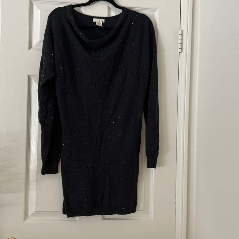 Black tunic length light sweater